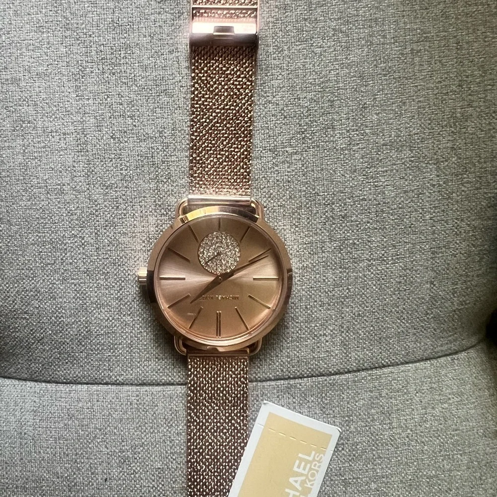 Michael Kors Women's Portia Rose Gold-Tone Stainless Steel Mesh Bracelet Watch